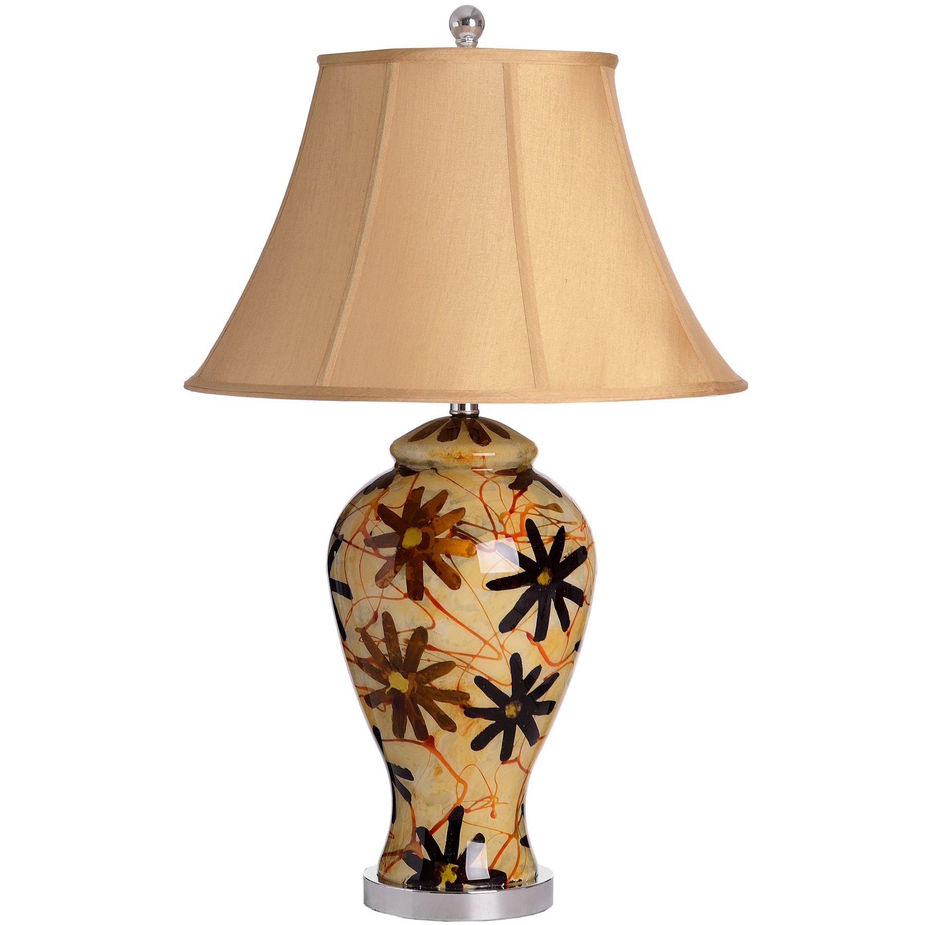 Levně Estila Žlutá stolní keramická lampa FIORE 77cm s květovým vzorem