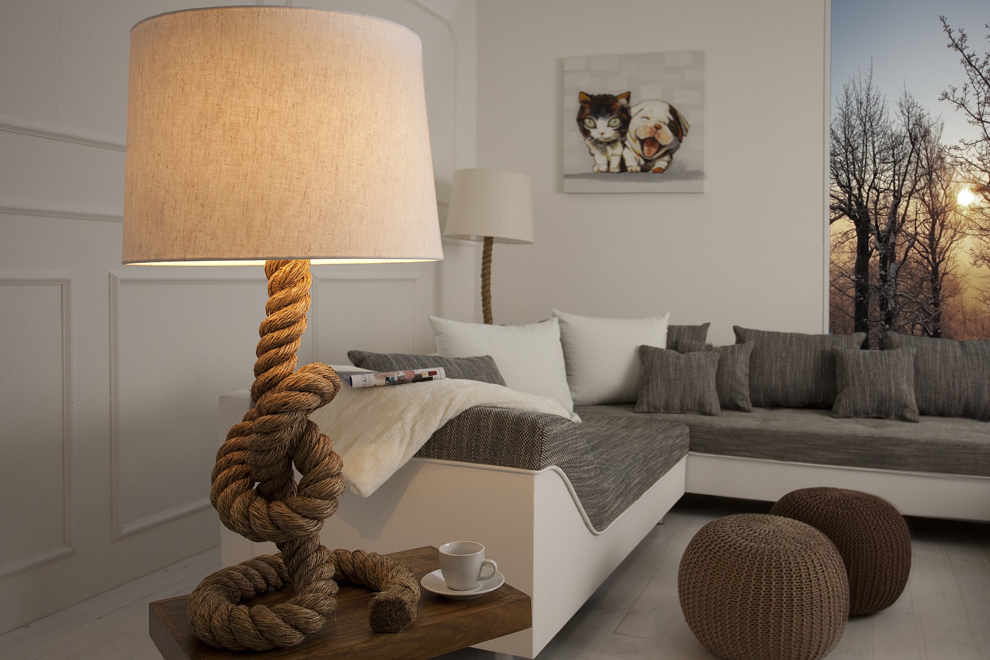 Levně Estila Designová stylová stolní lampa Marinero 85cm přírodní krémová