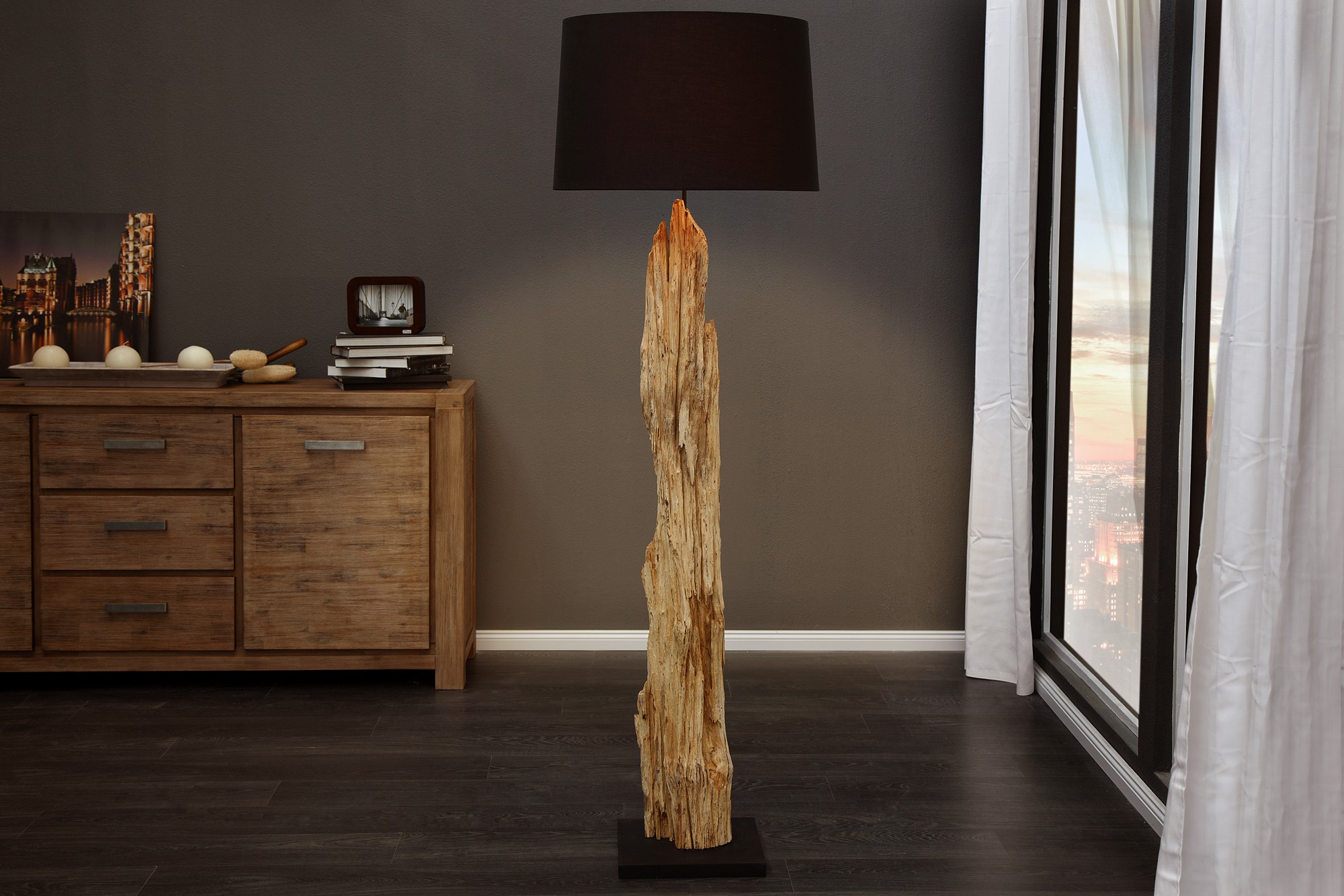 Levně Estila Designová originální stojací lampa Rousilique 175 cm z naplaveného dřeva