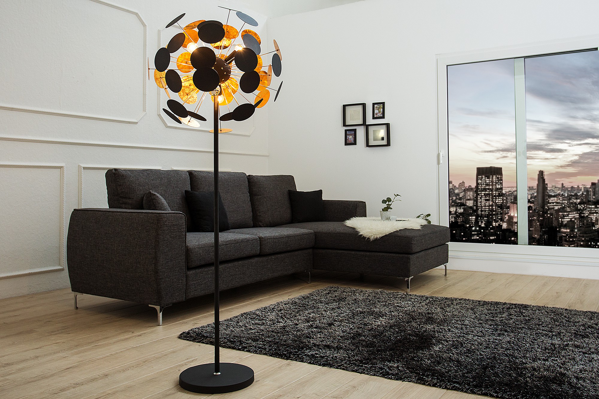 Estila Exkluzivní moderní stojací lampa Infinity 170 cm černo - zlatá