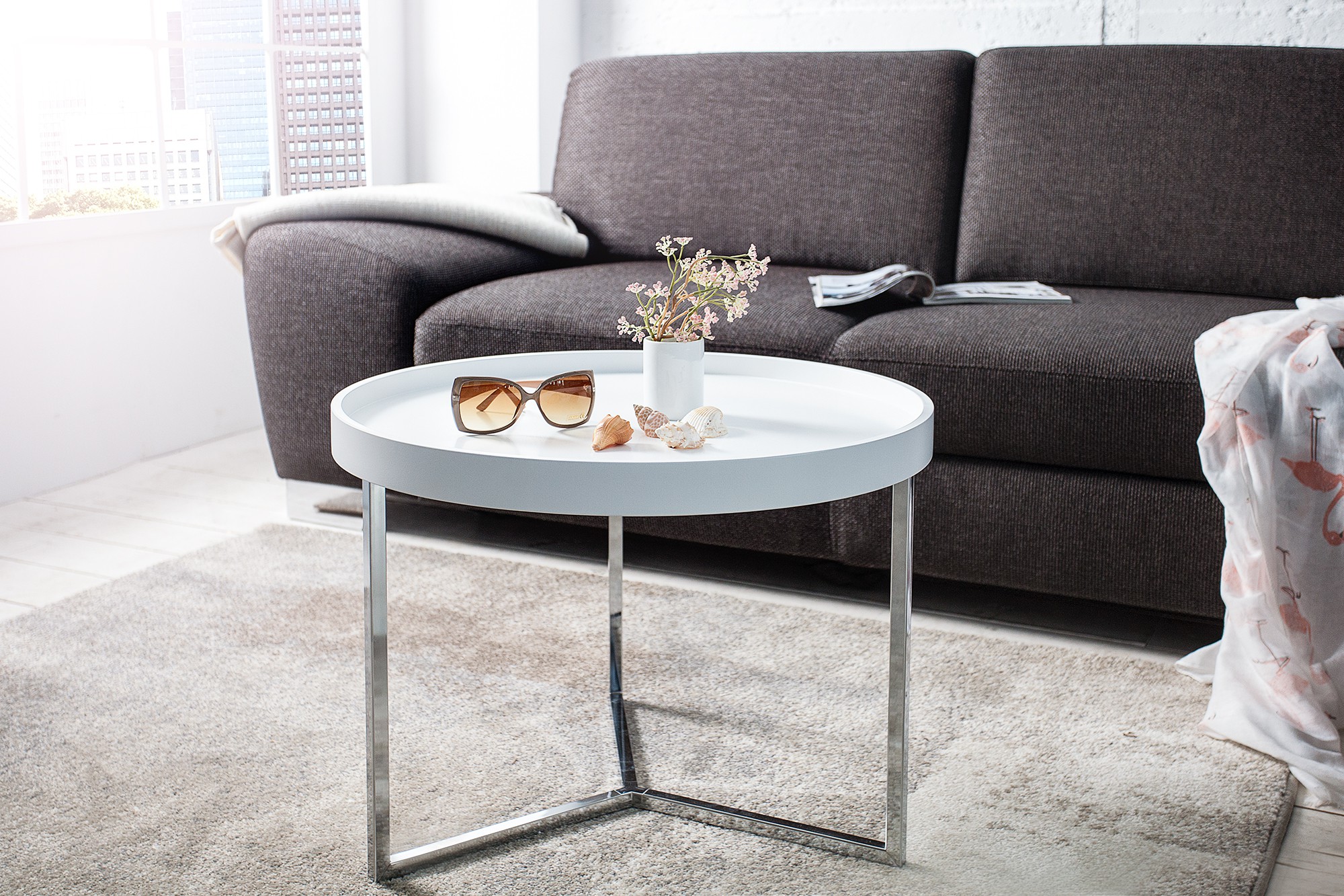 Estila Stylový konferenční stolek Modul 60 cm bílá, stříbrná