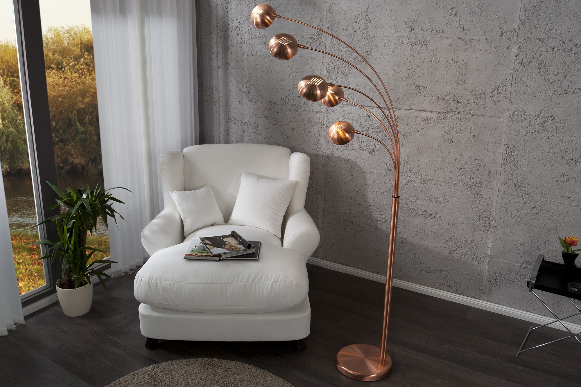 Estila Designová jedinečná stojací lampa Five Lights měděná