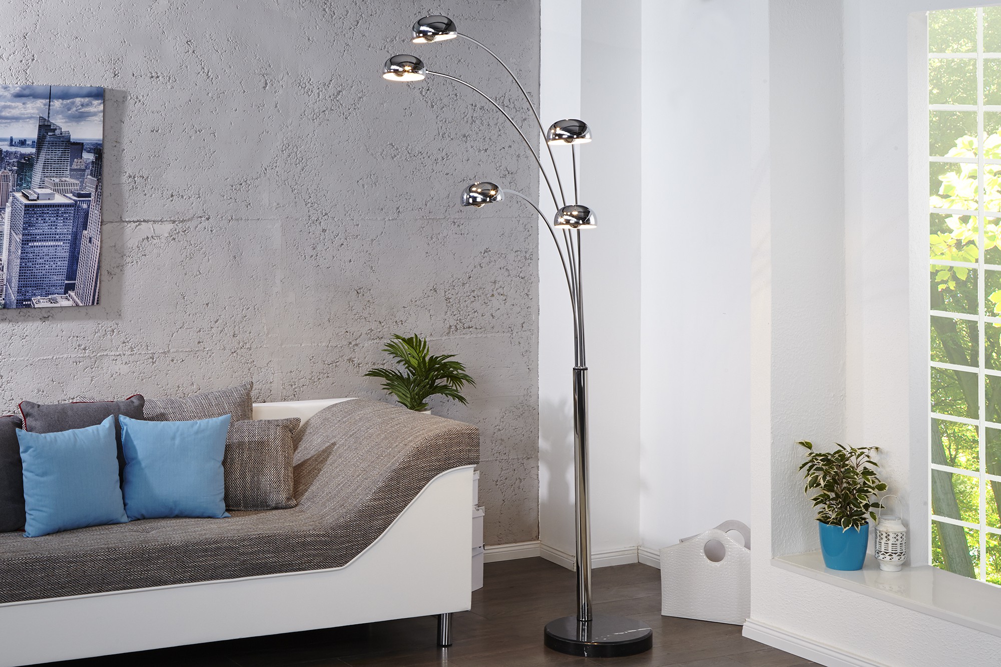 Levně Estila Designová moderní stojací lampa Five Lights chromová