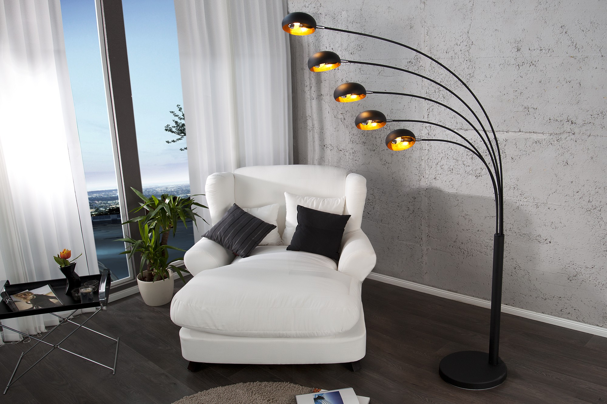 Levně Estila Designová jedinečná stojací lampa Five Lights černo-zlatá