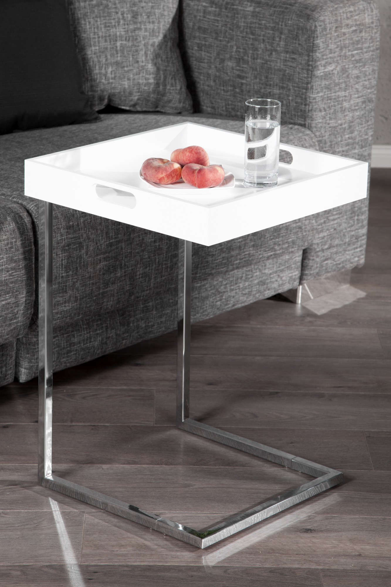 Levně Estila Designový odkládací stolek Ciano bílý chrom s podnosem