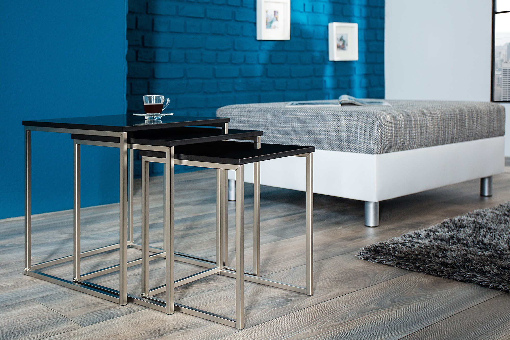 Estila Stylový moderní konferenční stolek New Fusion set 3ks černá