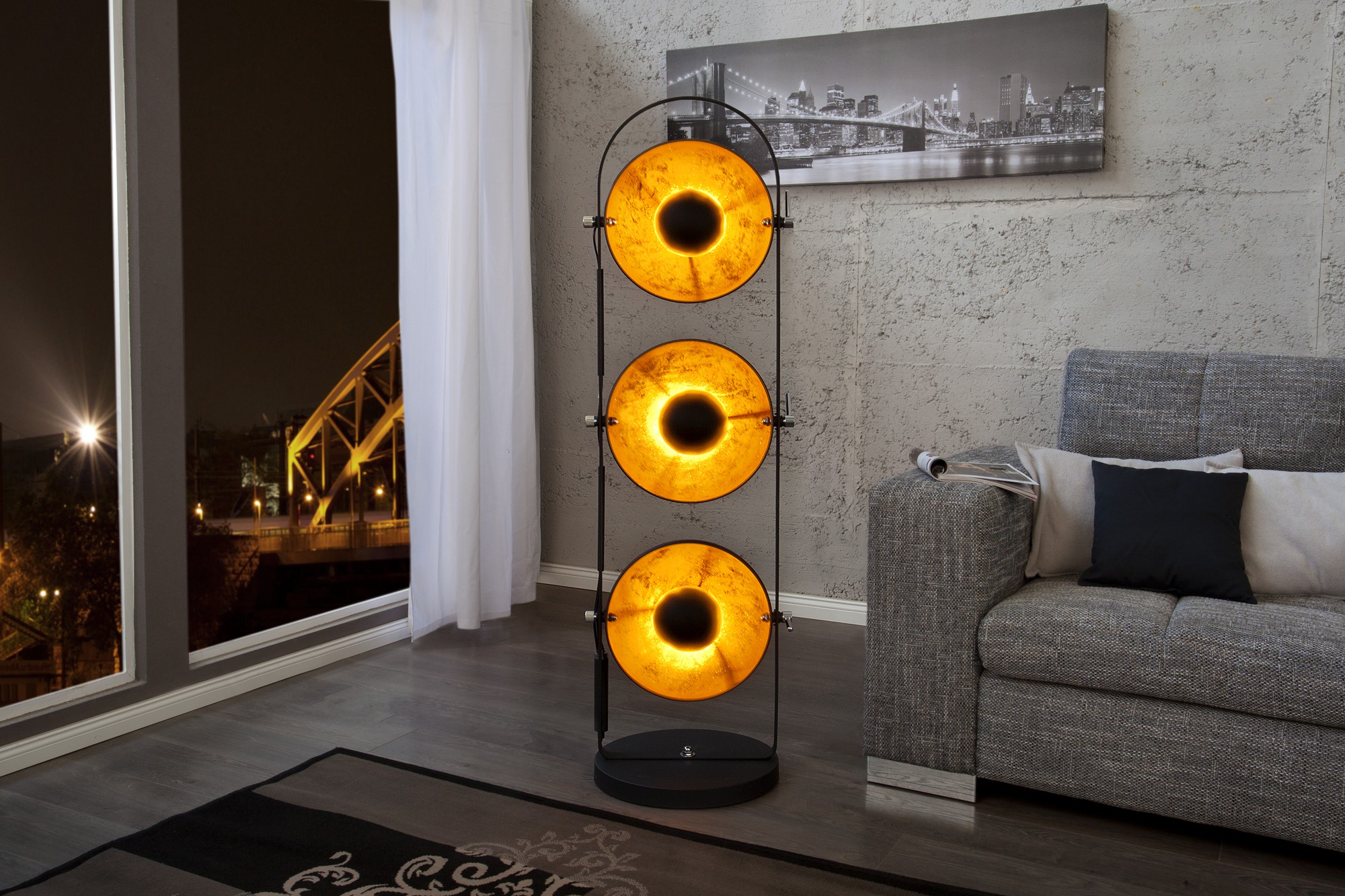 Estila Moderní designová stojací lampa Studio černo-zlatá