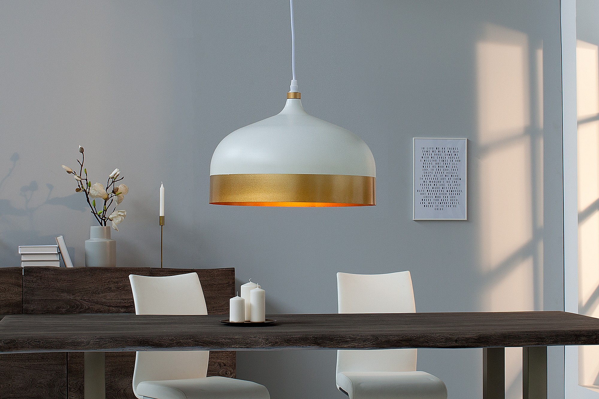 Levně Estila Designová závěsná lampa Modern Chic II bílo-zlatá