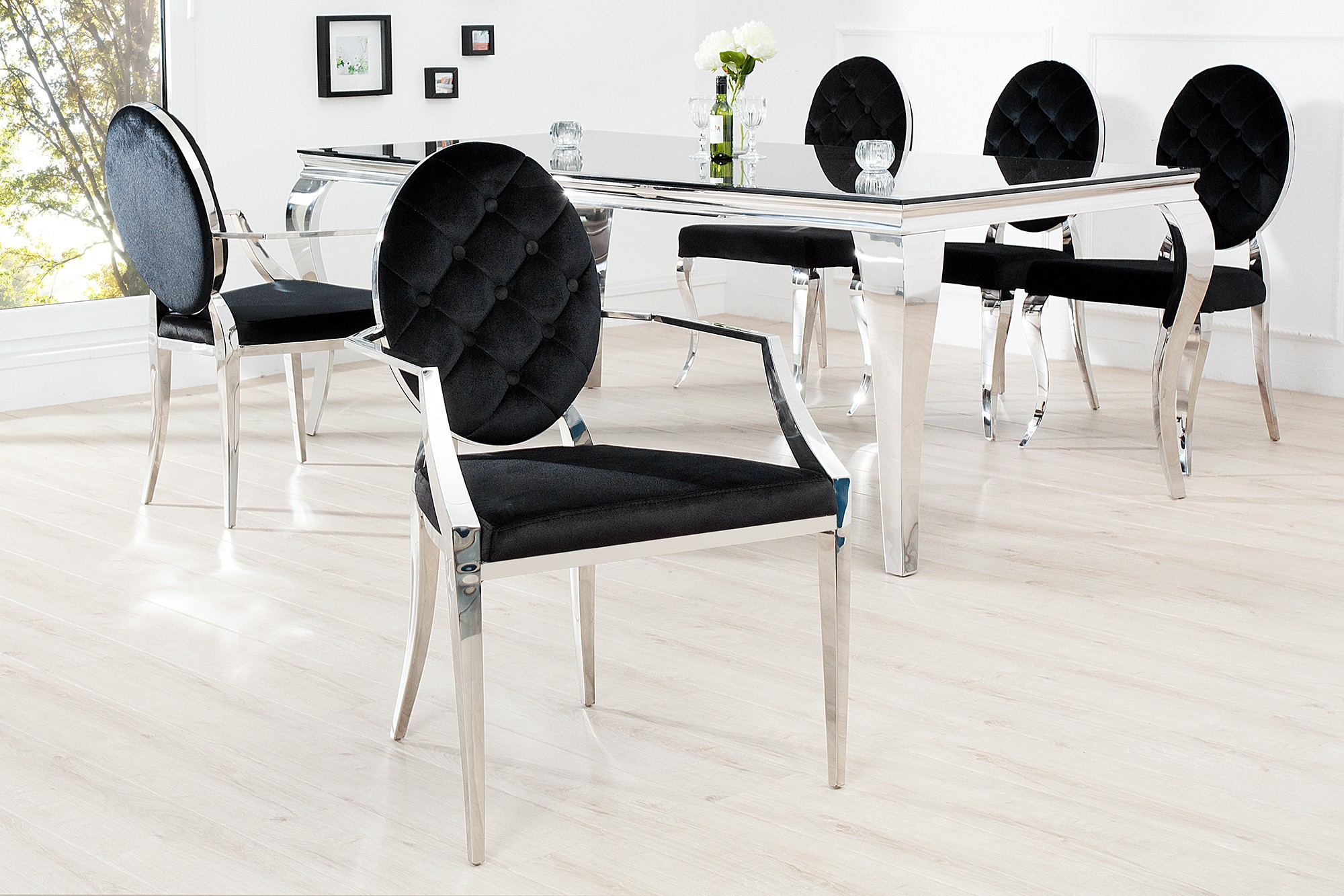 Levně Estila Luxusní jídelní židle Modern Barock II černá s opěrkami