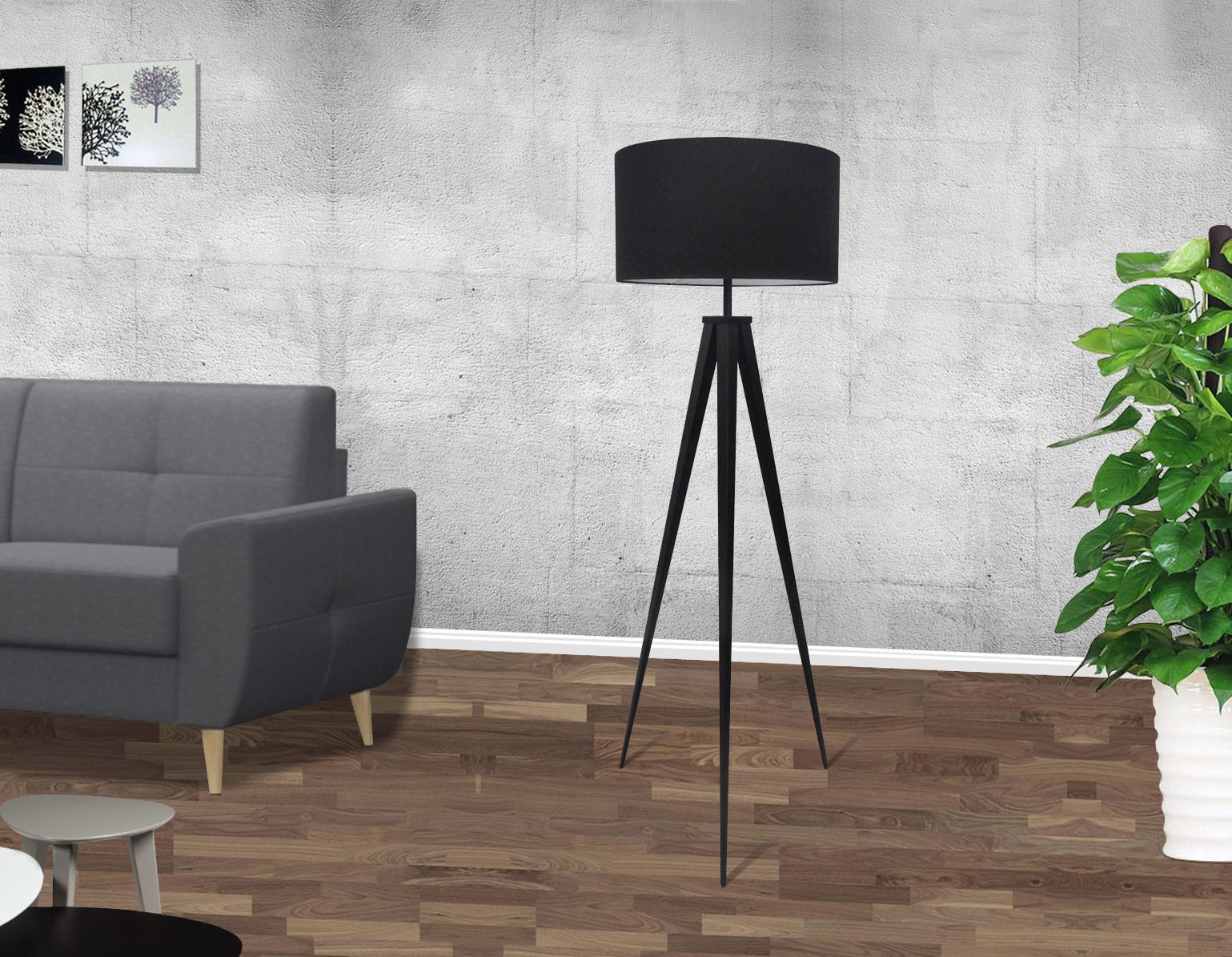 Estila Designová stojací retro lampa Tripod černá