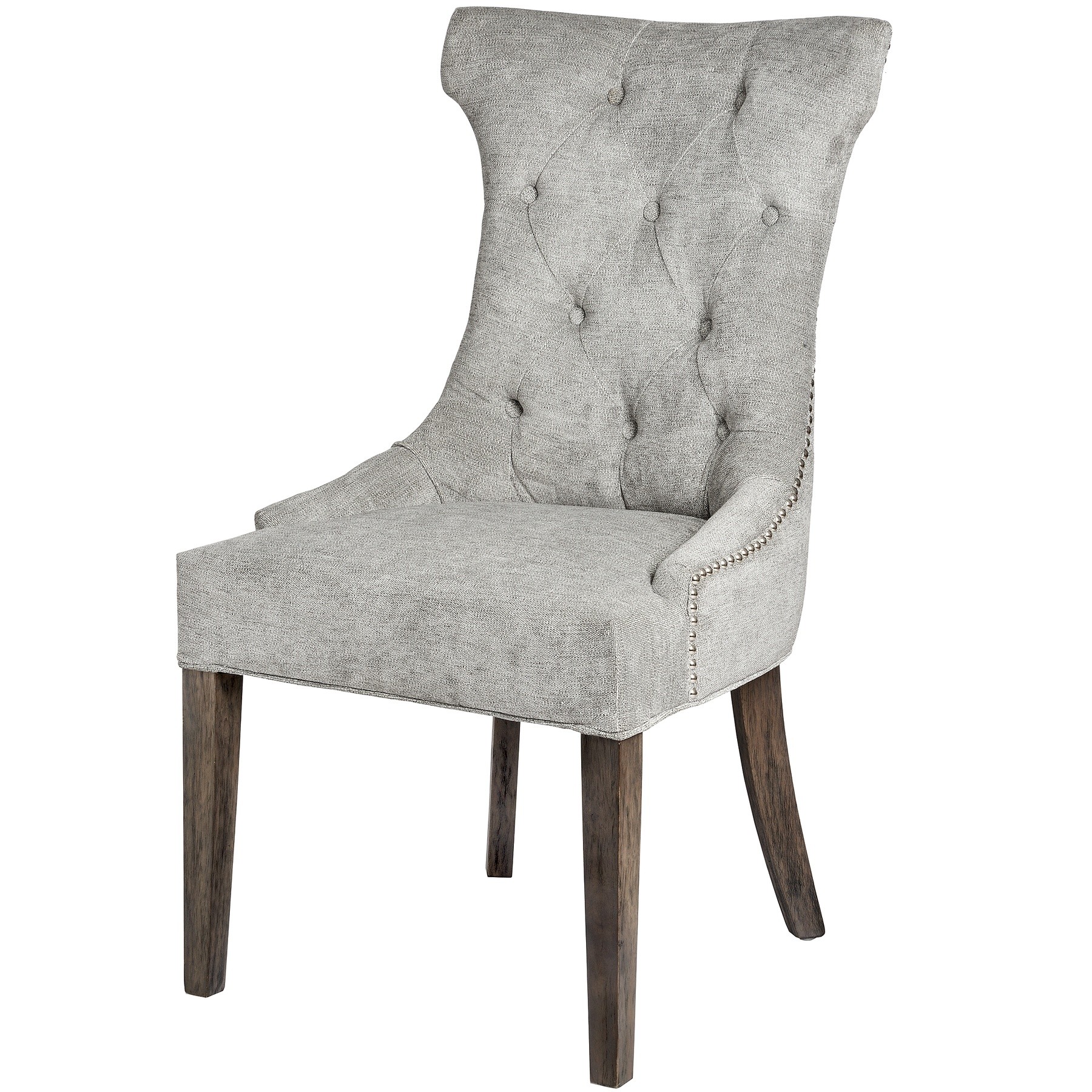 Levně Estila Chesterfield luxusní jídelní židle Thatcher šedá se stříbrnými aplikacemi a nohami ze dřeva 102cm