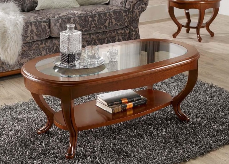 Estila Luxusní oválný rustikální konferenční stolek Rustica prosklený 112cm