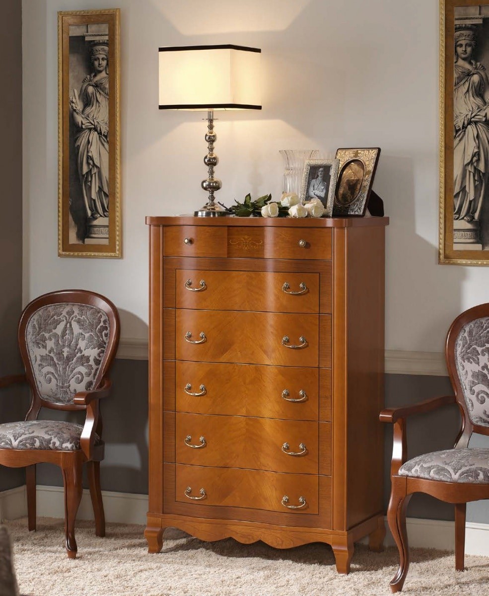 Estila Rustikální úzká komoda CASTILLA z masivu zdobená intarzií