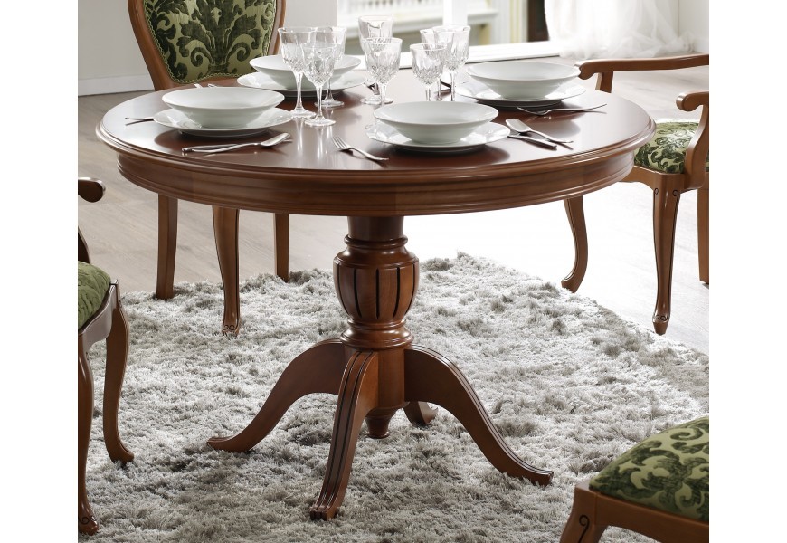 Estila Exkluzivní rustikální vyřezávaný kulatý jídelní stůl rozkládací CASTILLA Chippendale III 115-155cm