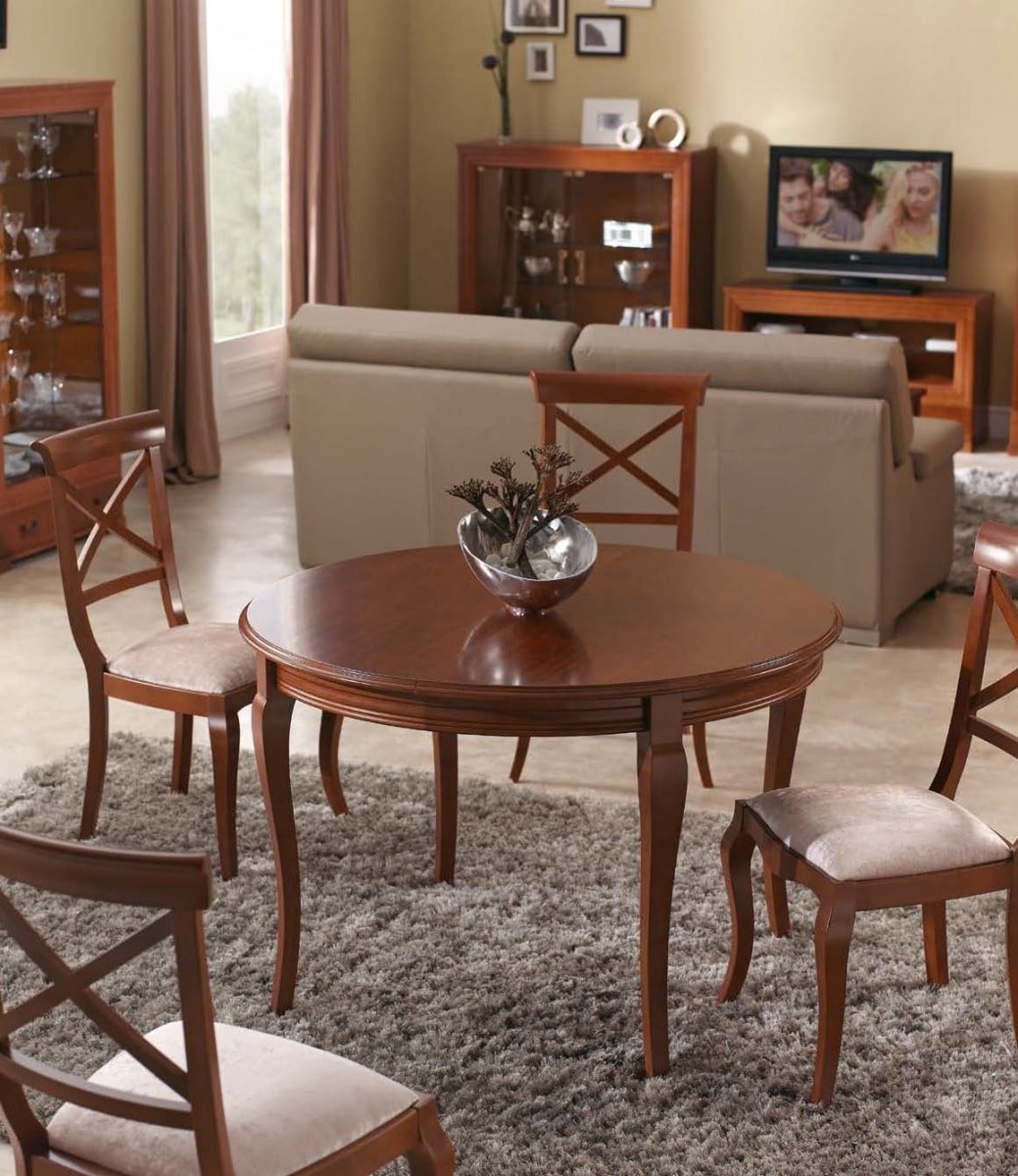 Estila Luxusní rustikální kulatý rozkládací jídelní stůl CASTILLA z masivu 115cm