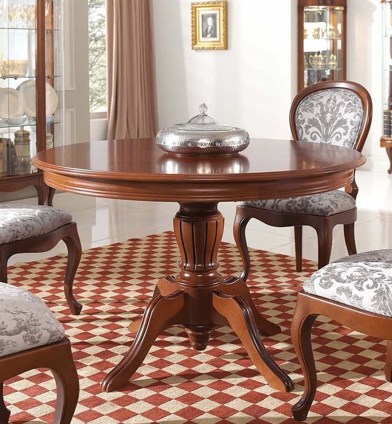 Estila Rustikální kulatý jídelní stůl Chippendale CASTILLA vyřezávaný z masivu