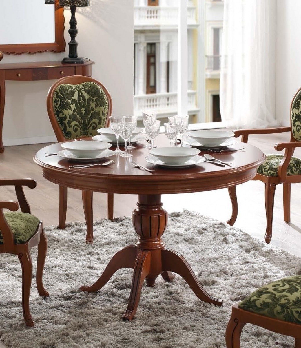 Estila Luxusní rustikální kulatý jídelní stůl CASTILLA Chippendale II z masivního dřeva