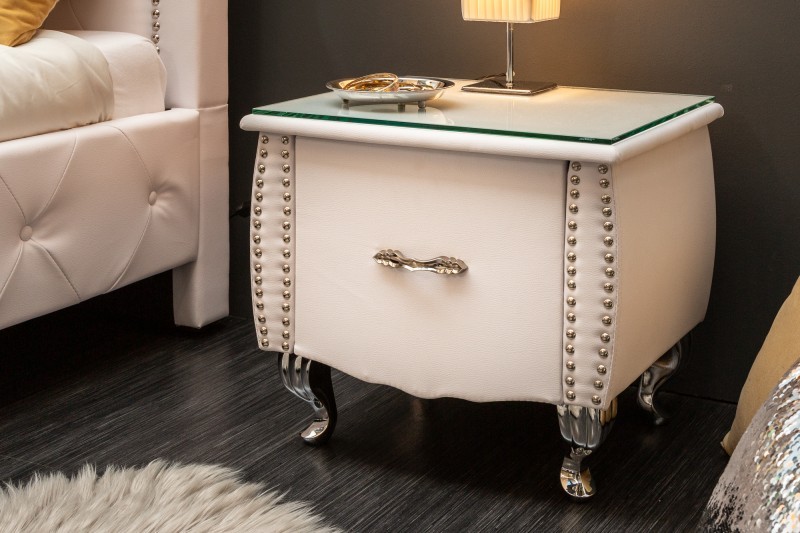 Estila Moderní luxusní noční stolek Caledonia z ekokůže v bílé barvě 45cm