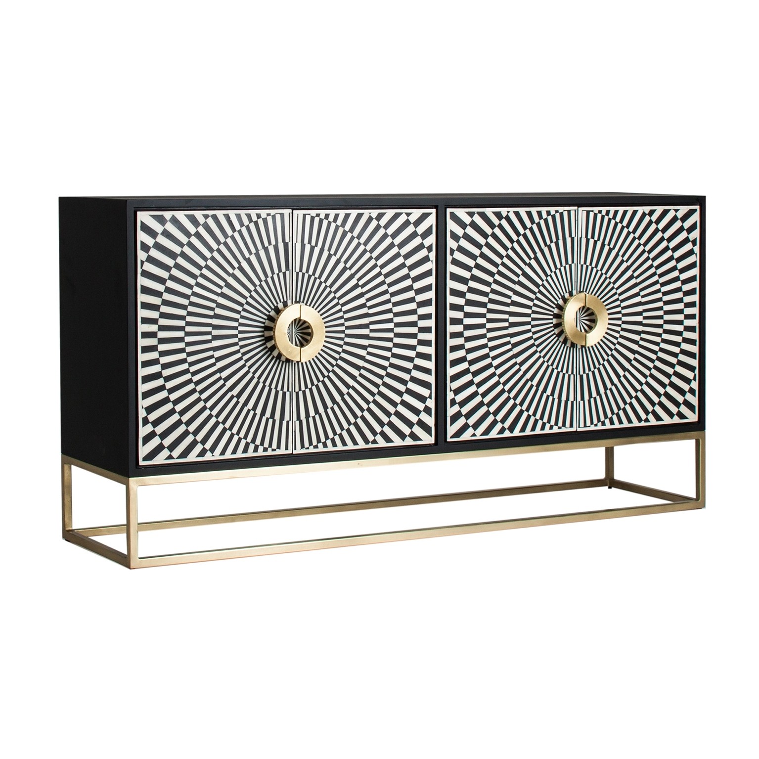 Estila Art-deco jedinečný čtyřdveřový příborník Caderina 160 cm se vzorem vyrobeným z kostí