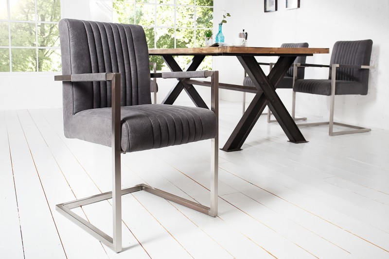 Levně Estila Industriální designová retro židle inspirativní šedá 90cm, stříbrný rám