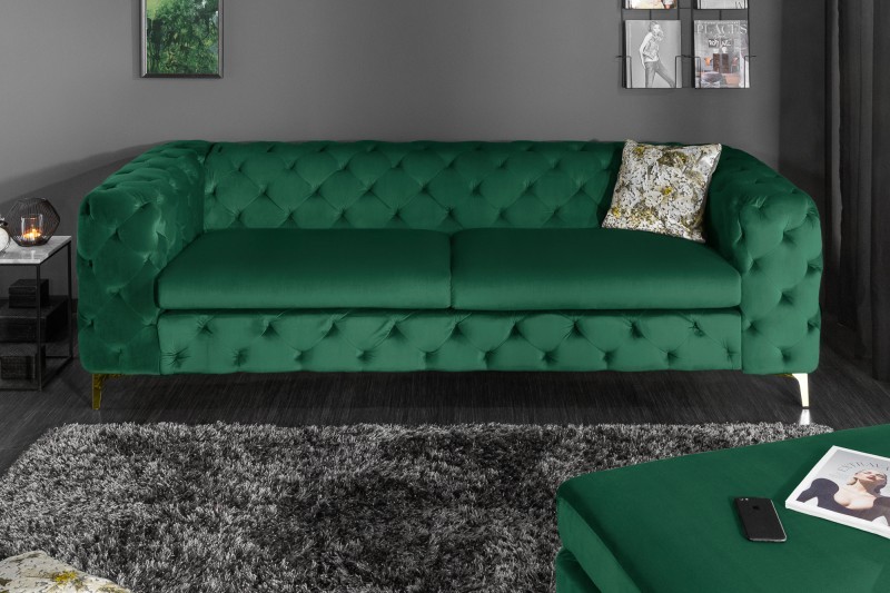 Estila Chesterfield luxusní sedačka Freya tmavozelená 240cm