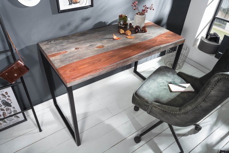 Levně Estila Industriální psací stůl Elements z masivního palisandrového dřeva s černou kovovou konstrukcí 118cm