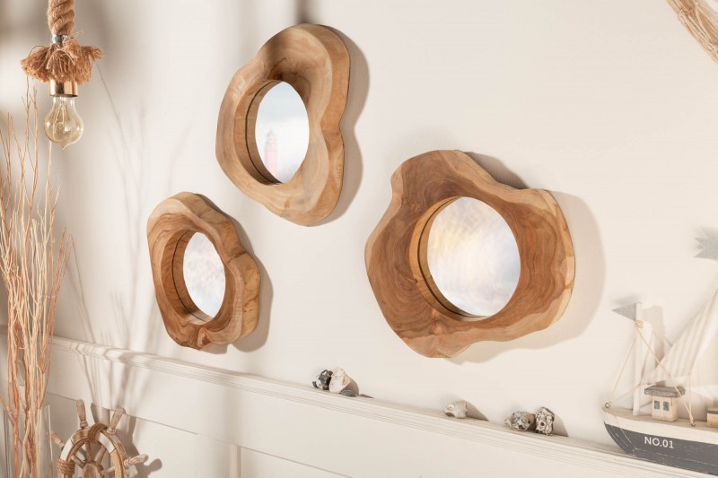 Estila Masivní asymetrické nástěnné zrcadlo Teak Root z teakového dřeva 41cm
