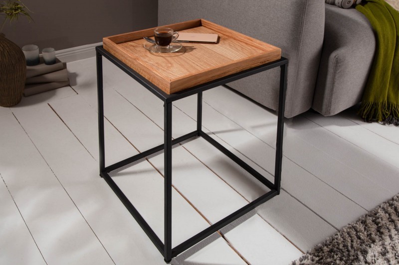 Levně Estila Industriální designový čtvereční příruční stolek Elements s odnímatelnou hnědou povrchovou deskou 50cm