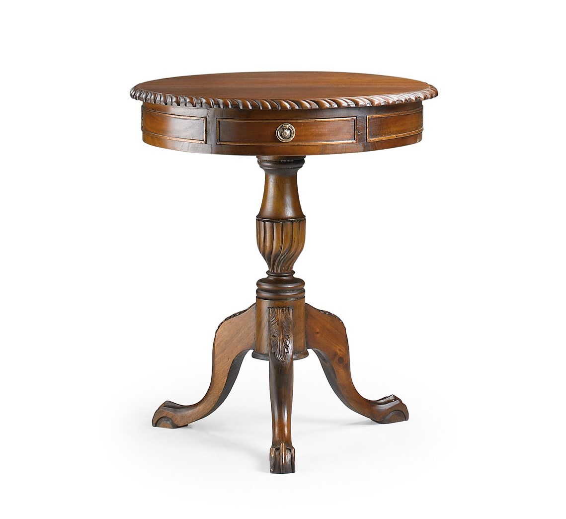 Levně Estila Rustikální kulatý příruční stolek M-VINTAGE z masivu ve stylu Chippendale 60cm