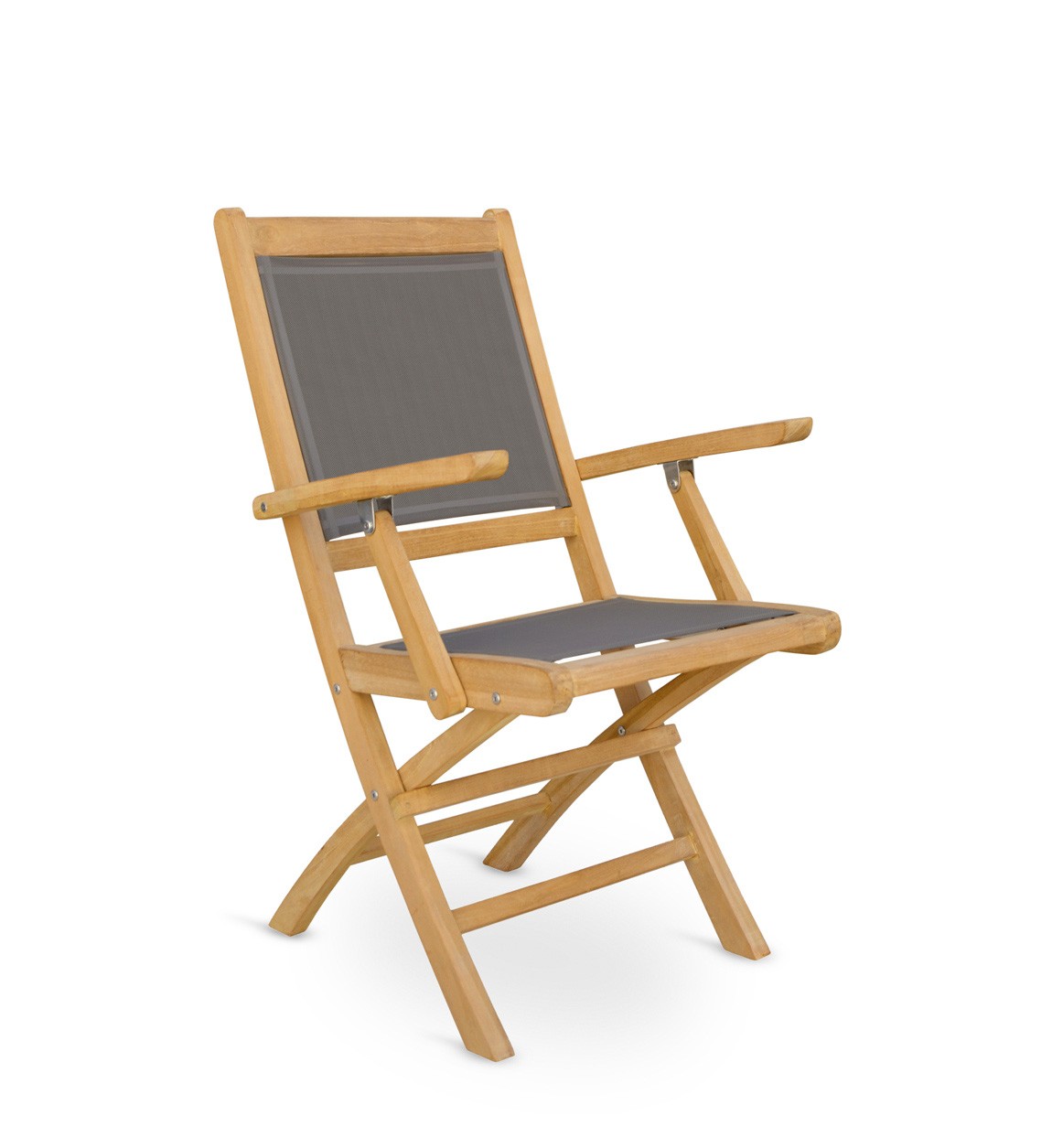 Levně Estila Masivní zahradní skládací židle Jardin z teakového dřeva s šedým potahem 90cm