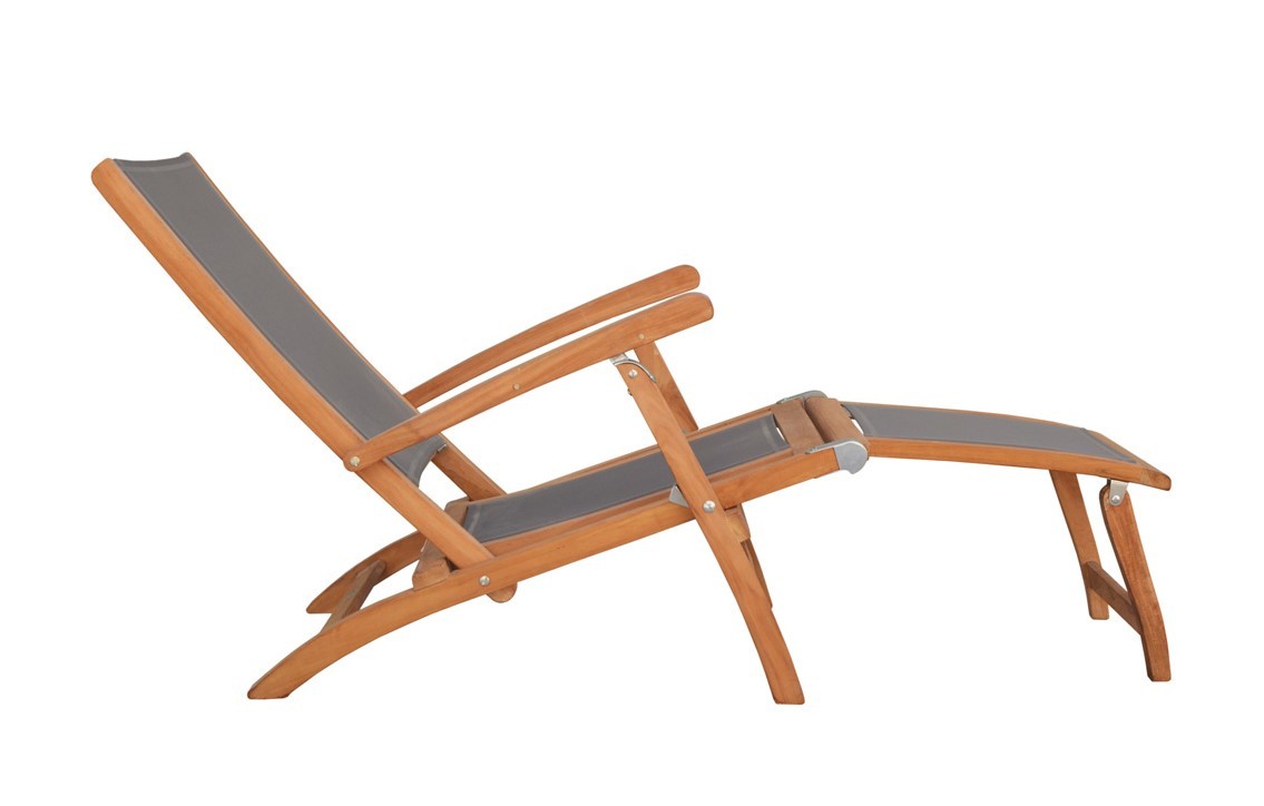 Estila Masivní zahradní polohovatelné lehátko Jardin z teakového dřeva s šedým potahem 140cm