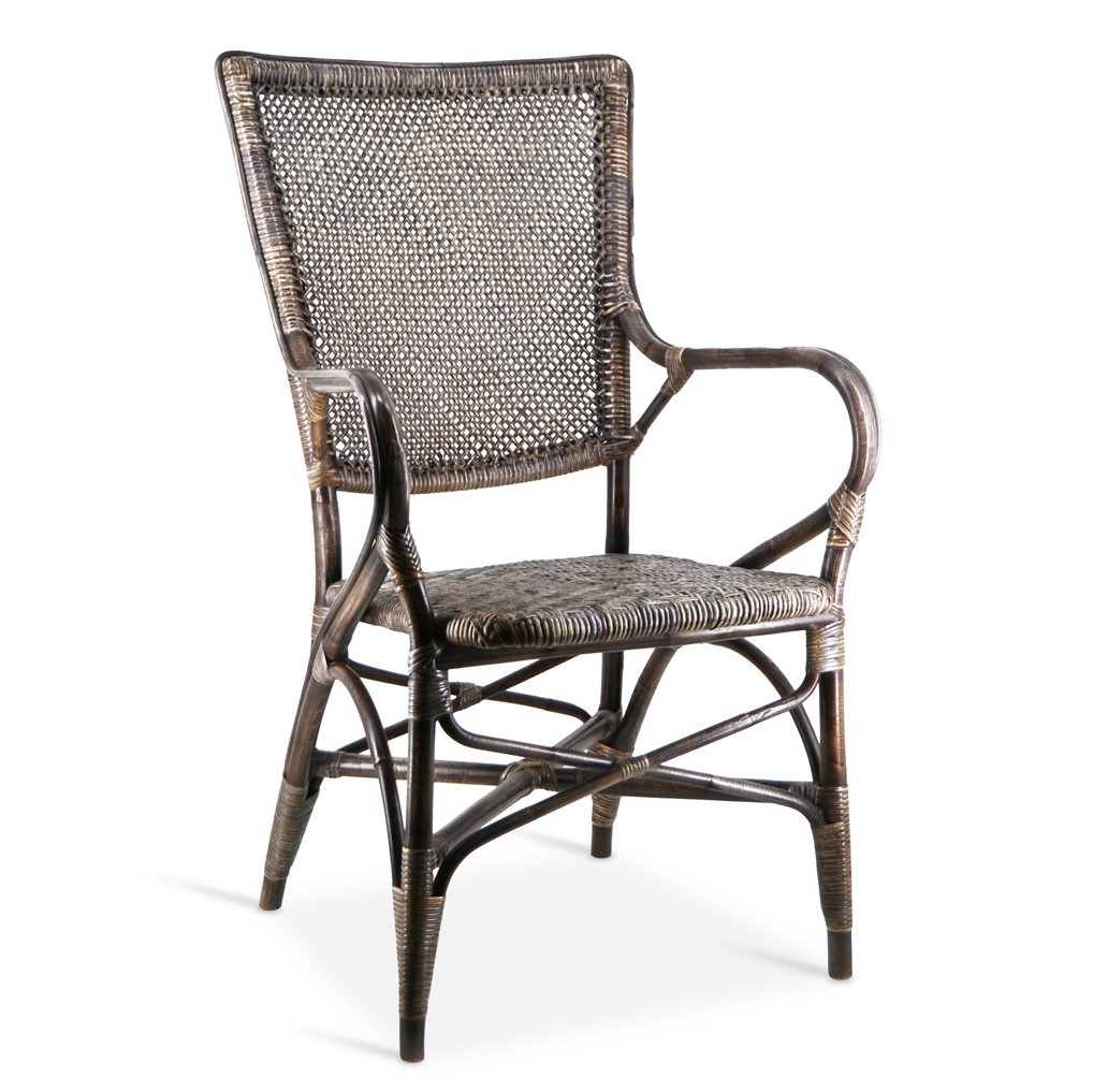 Levně Estila Venkovská stylová židle Rattan z přírodního ratanového dřeva v šedé barvě s područkami 100cm
