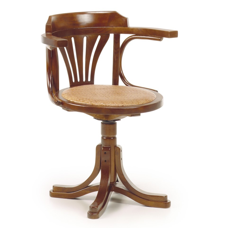 Levně Estila Luxusní otočná ratanová židle RATTAN s područkami z masivního hnědého dřeva