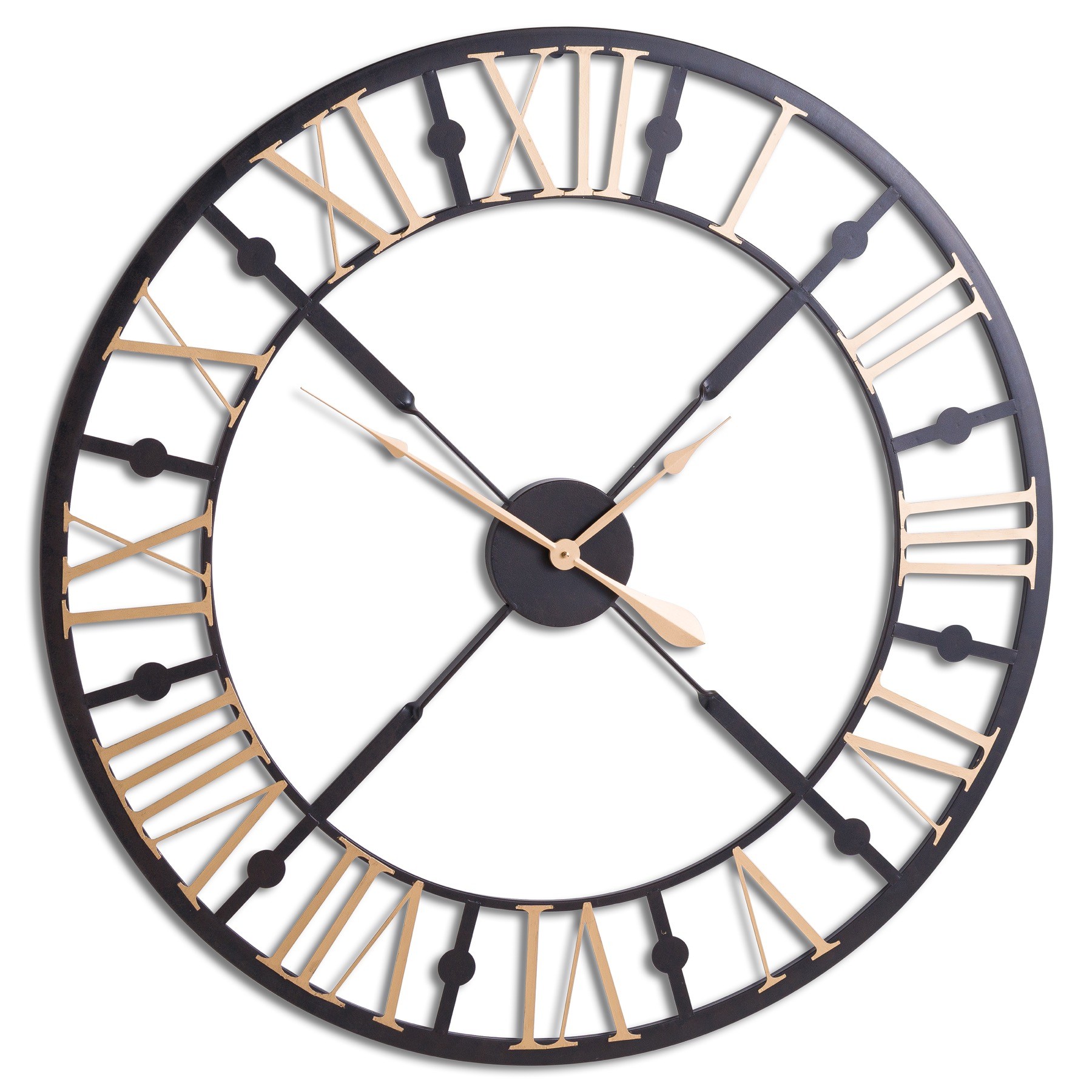 Levně Estila Industriální nástěnné hodiny ANLL kruhového tvaru v černo-zlaté barvě 95cm