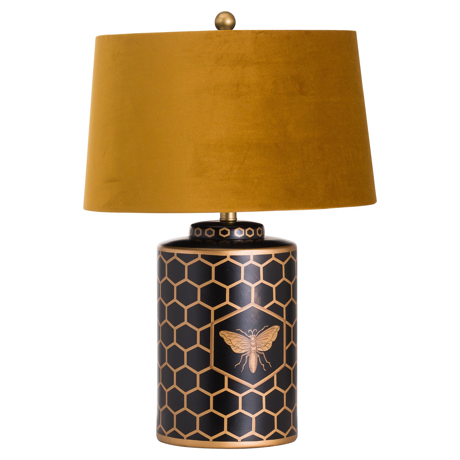 Estila Art-deco designová černá stolní lampa Abeja s stínítkem hořčicové barvy