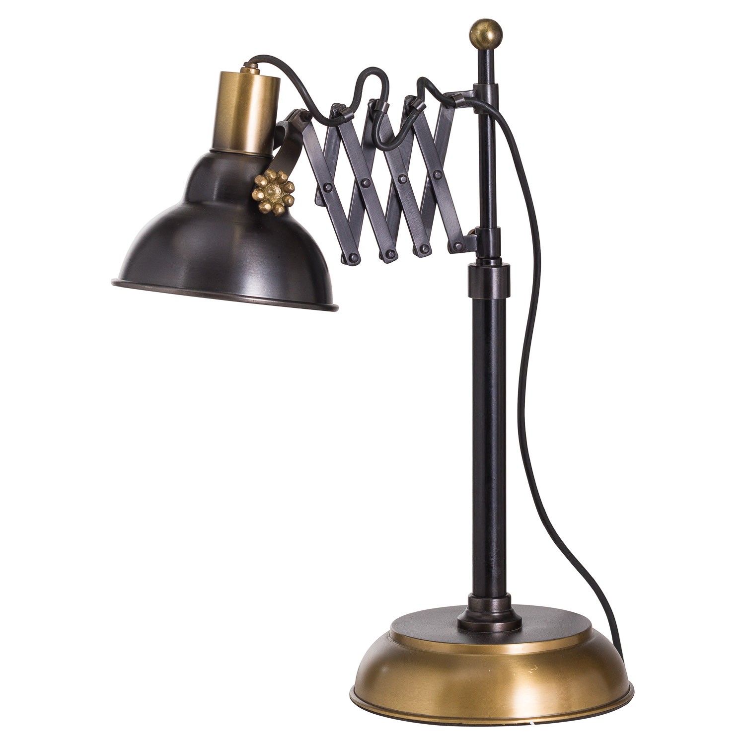 Levně Estila Industriální černá kovová pracovní lampa Estrada s mosaznými prvky 49cm
