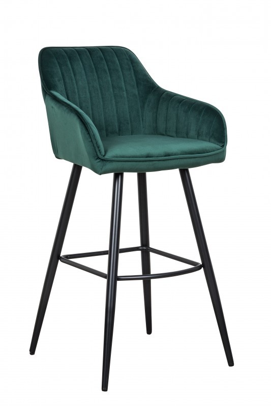 Levně Estila Moderní barová židle Vittel se sametovým smaragdovým potahem s černými kovovými nohami 102cm