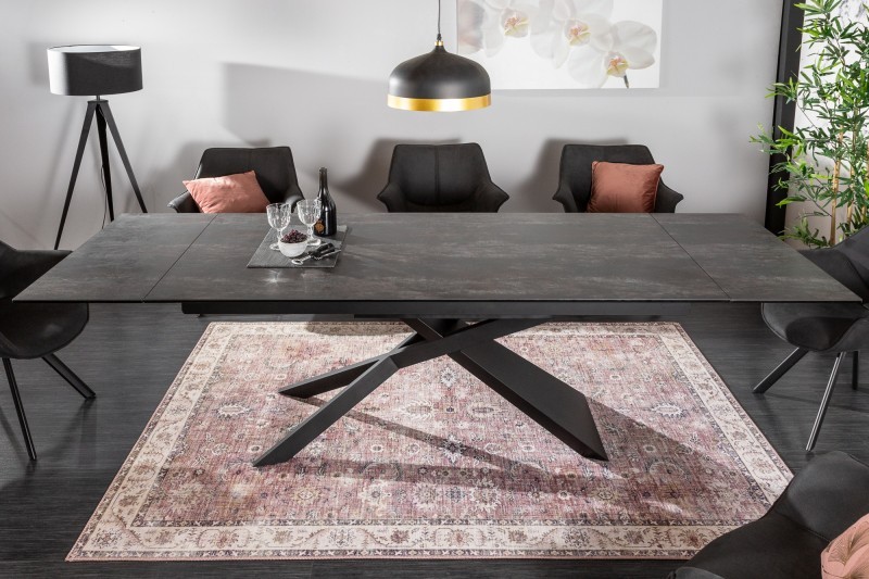 Levně Estila Moderní rozkládací šedý jídelní stůl Marmol s keramickou deskou a černou překříženými konstrukcí z kovu 260cm