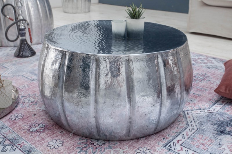 Estila Orientální kulatý konferenční stolek Adassil stříbrné barvy 65cm