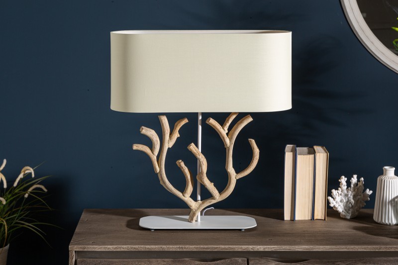 Estila Koloniální dřevěná stolní lampa Pure Nature s béžovým stínítkem 58cm