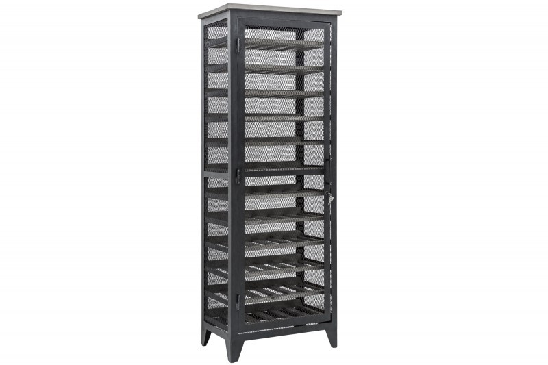 Estila Industriální šedá borovicová vysoká vinotéka Crawley s černou železnou konstrukcí 184cm