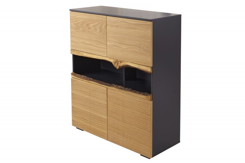 Estila Vysoká hnědo-šedá komoda z masivu Lush Oak s dvířky 100cm