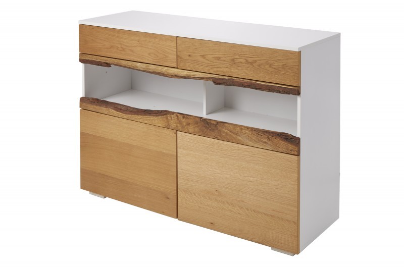 Estila Moderní masivní dubová komoda Lush Oak se zásuvkami a dvířky s rámem v bílém provedení 120cm