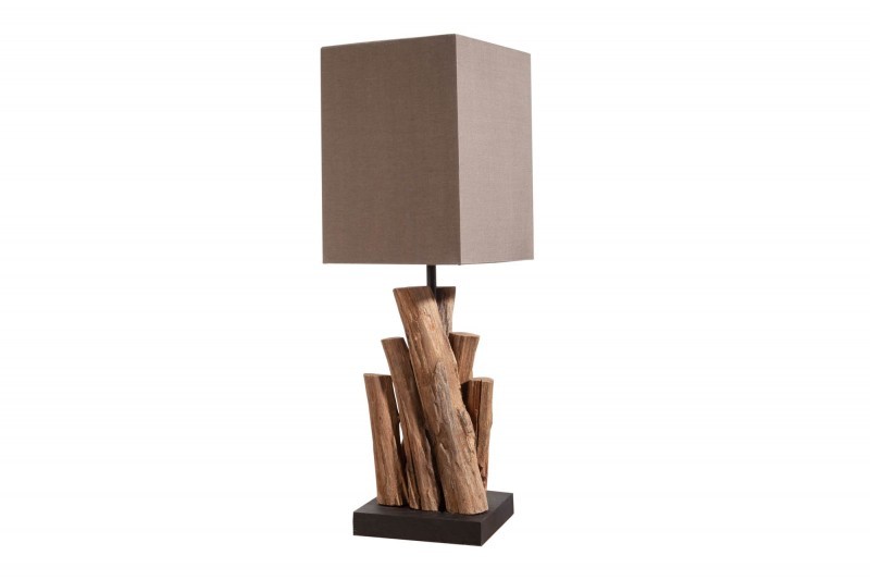 Levně Estila Koloniální stolní lampa Pure Nature s hnědým hranatým stínítkem 45cm