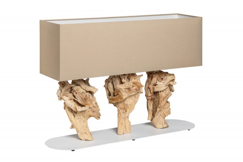 Estila Koloniální stolní lampa Stuttgai tvořena trojitou podstavou a bledým stínítkem 80cm