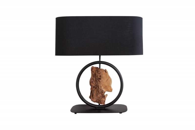 Levně Estila Moderní černá stolní lampa Elements s dřevěnými prvky 58cm