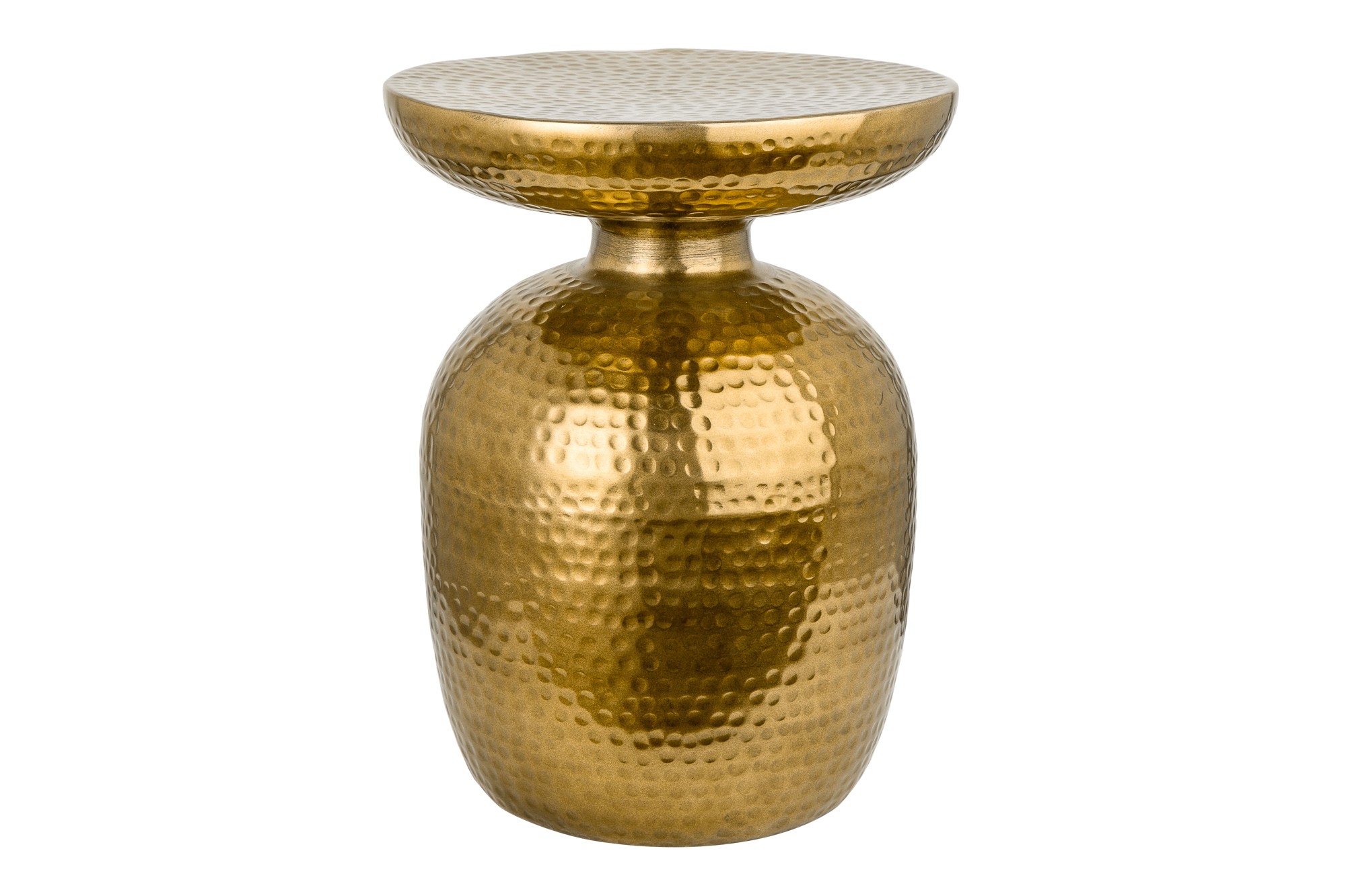 Levně Estila Orientální kulatý příruční stolek Siliguri v zlatém provedení s kladívkovým povrchem 36cm