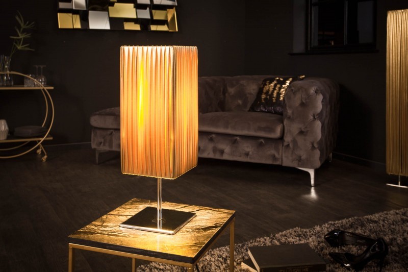 Levně Estila Moderní stolní lampa Paris s látkovým stínítkem zlaté barvy 43cm