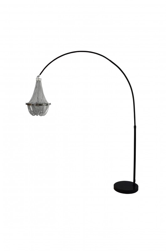 Estila Moderní stojací lampa Lincoln z jemných kovových řetězů stříbrné barvy 189-204cm