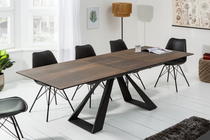 Levně Estila Hnědý designový rozkládací jídelní stůl Laguna s industriálními nohami 180 / 230cm